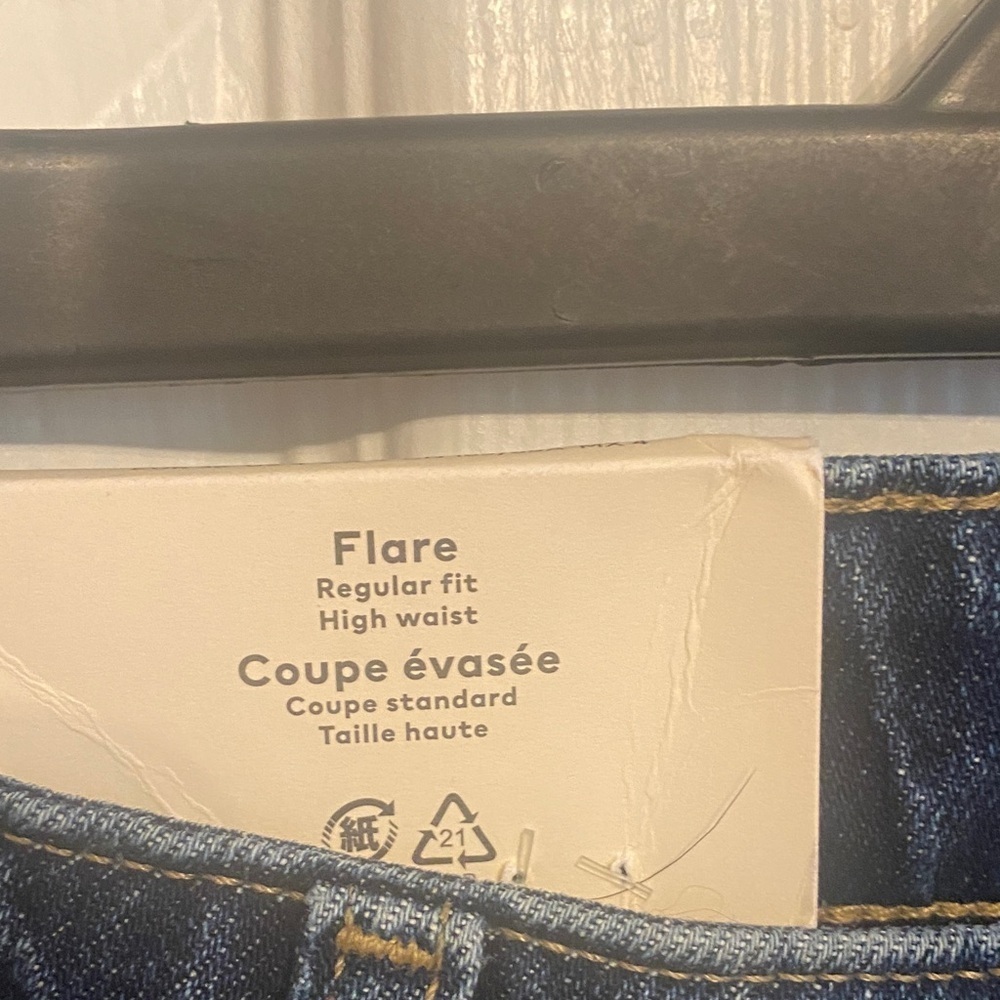 H&M Dark Blue Flare Women's Jeans Regular Fit High Waist - Picture 2 of 5